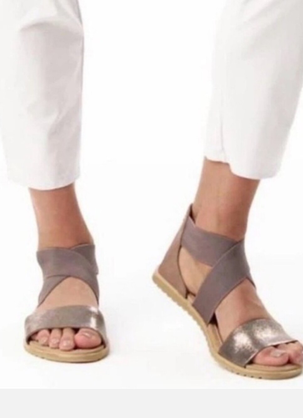 Sorel Women's ELLA II Metallic Taupe and Gray Crossband Sandals Size 9.5 CM 28.5